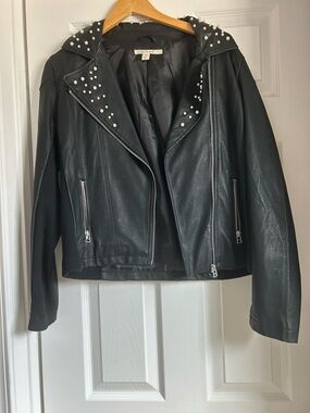miami Black Faux Leather Studded Moto Jacket